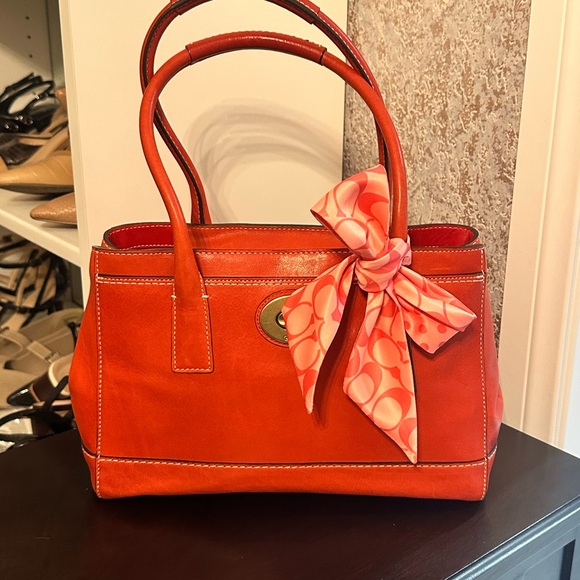 Coach Red Madeline Leather Tote Purse Turnlock Satchel Shoulder Bag Vtg 11553 - Picture 2 of 13